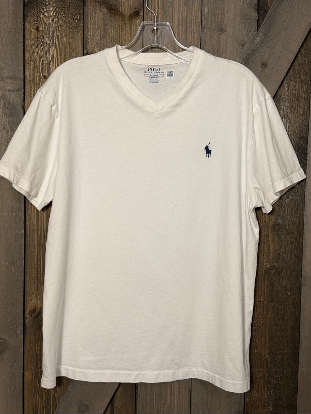 Polo Ralph Lauren Classic Fit White V-Neck T-Shirt Men’s Blue Pony Logo Cotton